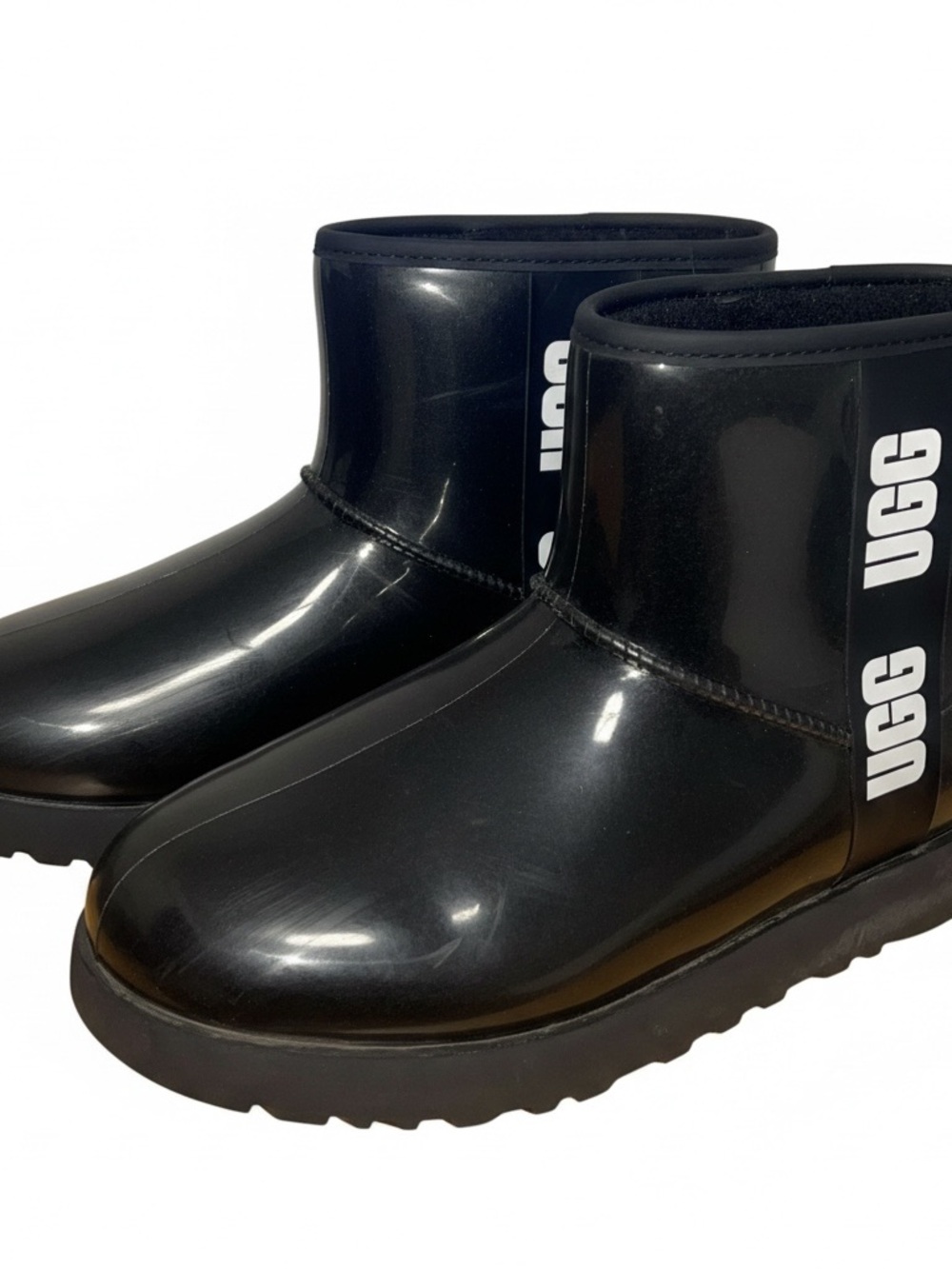 UGG Classic Clear Mini Black Waterproof Ankle Boots Logo
